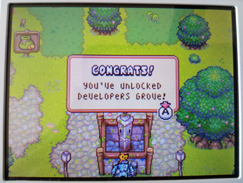 Drawn to Life screenshot of unlocking Developers Grove, Village Mode (bottom 3DS screen).