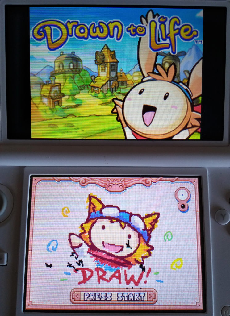 Drawn to Life screenshot of the title screen (both 3DS screens).