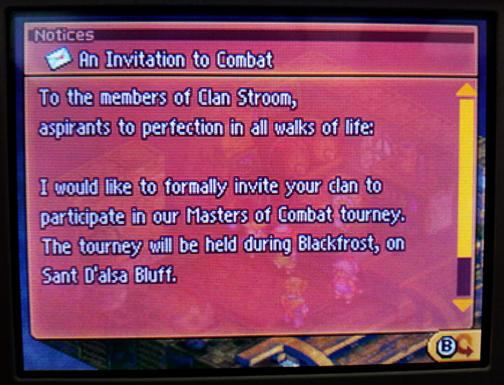 Screenshot of the invitation to the Final Quest (bottom DS screen)